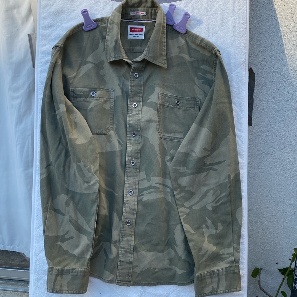 Wrangler Men's Long Sleeve Shirt Camp Button Up Size L